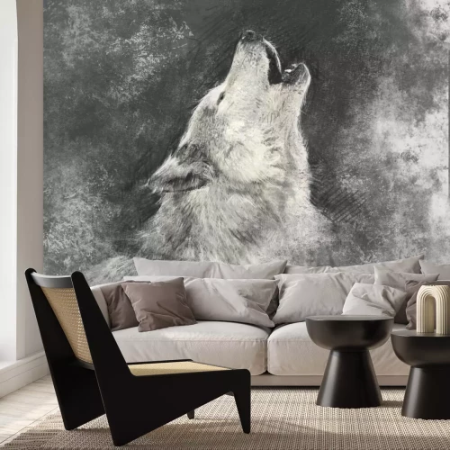 Fotobehang Witte huilende wolf