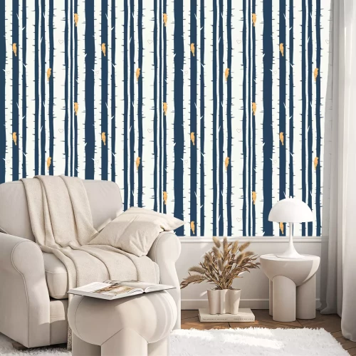 Behang Prachtig bos met kleine hartjes en vogels