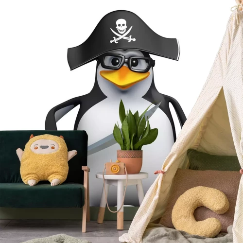 Sticker Een pinguïn met bril in een piratenkostuum