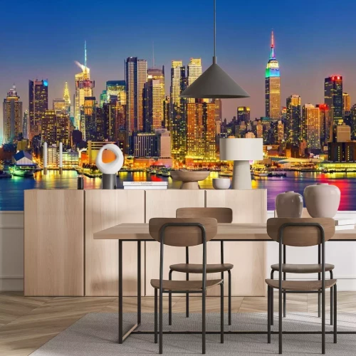 Fotobehang Uitzicht op Manhattan 's nachts