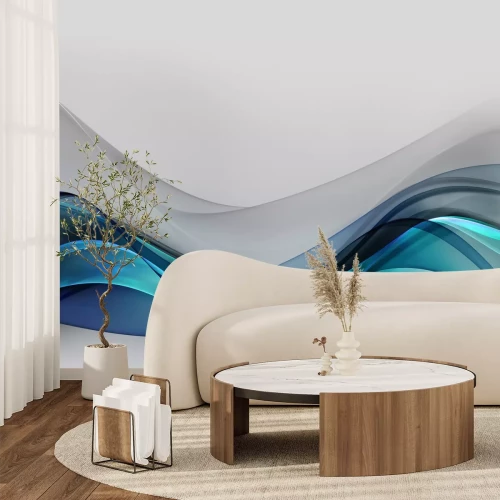 Fotobehang Abstracte grijze turquoise golven