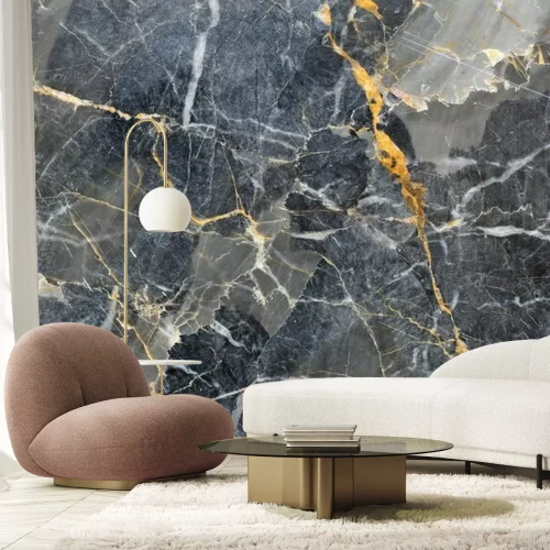 Fotobehang Oranje barsten op grijs marmer