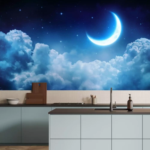 Fotobehang Romantisch Maan In Starry Night over Wolken