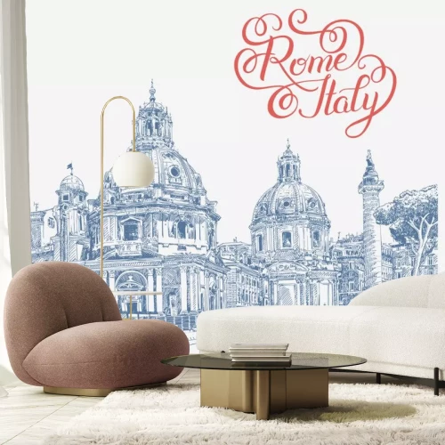 Sticker originele digitale tekening van Rome Italië stadsgezicht met belettering
