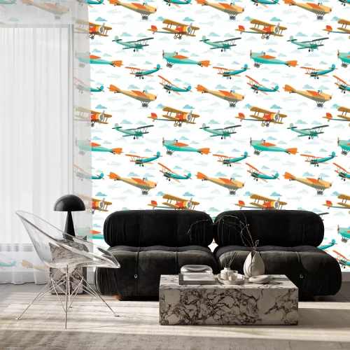 Behang Naadloze patroon van Retro Vliegtuigen