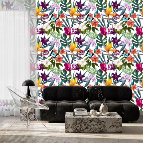 Behang naadloze exotische bloemen mode patroon