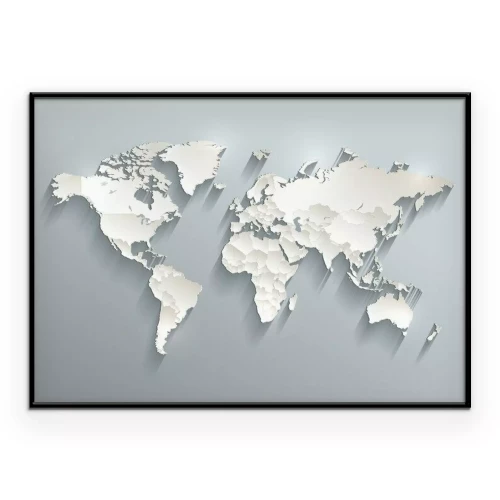 Poster Een wereldkaart met landsgrenzen die in 3D zijn weergegeven.