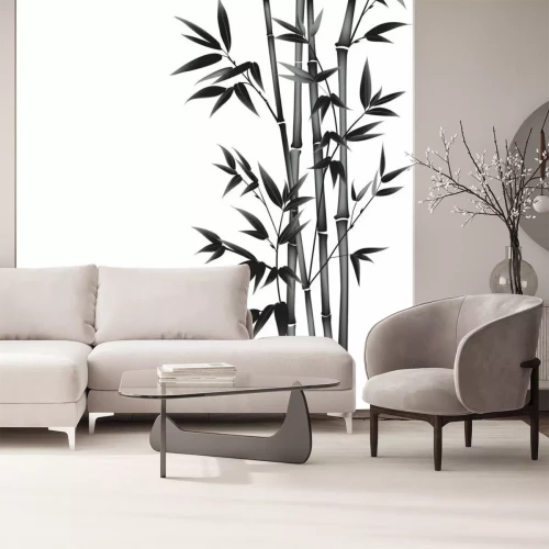 Sticker Bamboe schiet minimalistische zwart-wit afbeelding
