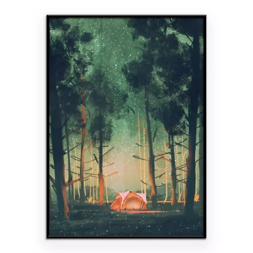 Poster Illustratie van een tent in het bos.