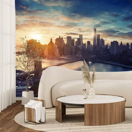 Fotobehang Zonsondergang achter Manhattan