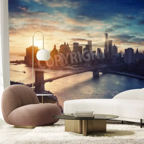 Fotobehang Zonsondergang achter Manhattan