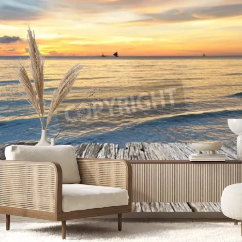 Fotobehang Pier en zonsondergang over de Filippijnen