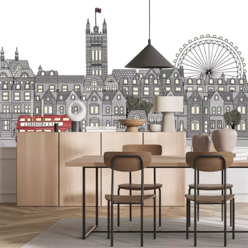 Sticker London, UK - naadloze banner van de skyline van Londen, getrokken hand en digitaal gekleurde inkt illustratie