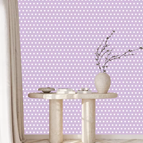 Behang Motief met witte stippen op een paarse achtergrond