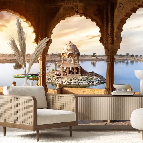 Fotobehang Uitzicht op de woestijn vanuit een tempel