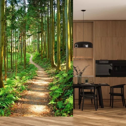 Sticker Bospaadje tussen groene bomen