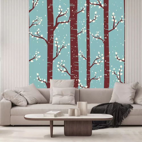 Fotobehang Grafische berken in de sneeuw