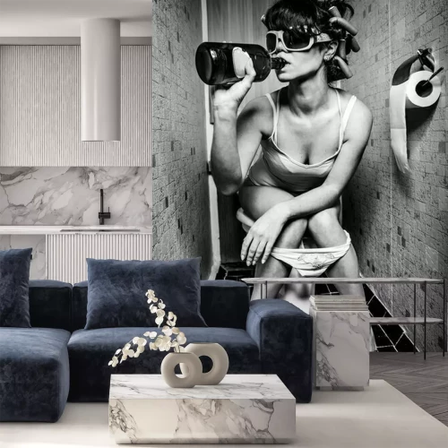 Fotobehang Portret van een vrouw op toilet