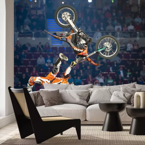 Fotobehang GDANSK, POLEN - 27 november: Een professionele ruiter op de FMX Freestyle Motocross concurrentie op Night Of The Jumps, 2011.