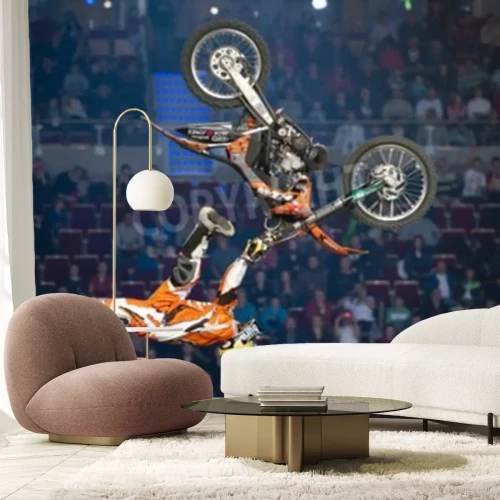 Fotobehang GDANSK, POLEN - 27 november: Een professionele ruiter op de FMX Freestyle Motocross concurrentie op Night Of The Jumps, 2011.