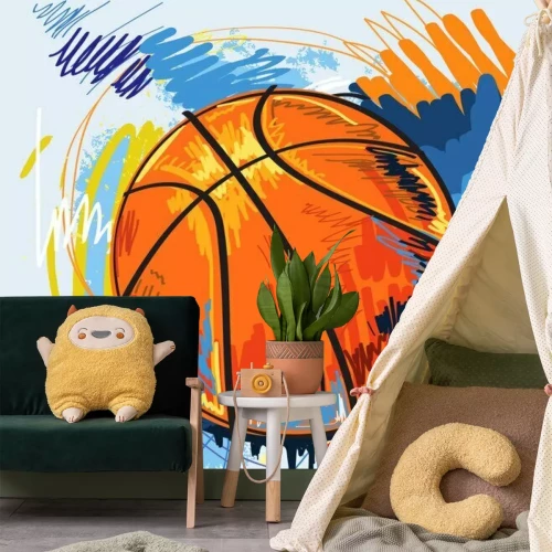 Sticker Bal op een geschilderde gekleurde achtergrond