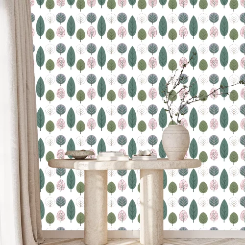 Behang Bomen op een witte achtergrond in Scandinavische stijl