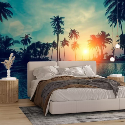 Fotobehang Zonsondergang boven een zwembad