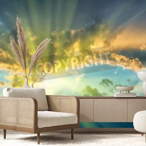 Fotobehang Zonsopgang met witte wolken