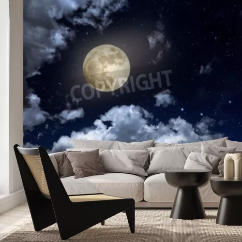 Fotobehang Nachtelijke lucht met maan