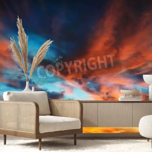 Fotobehang Wolken verlicht door de zonsopgang