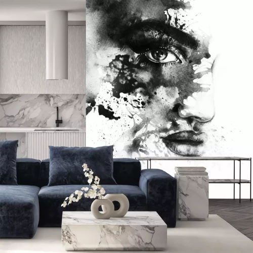 Sticker Abstract aquarelontwerp met vrouwengezicht