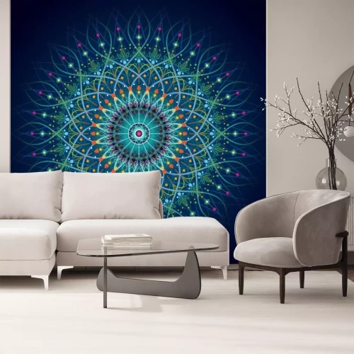 Fotobehang Oosterse mandala op donkerblauwe achtergrond