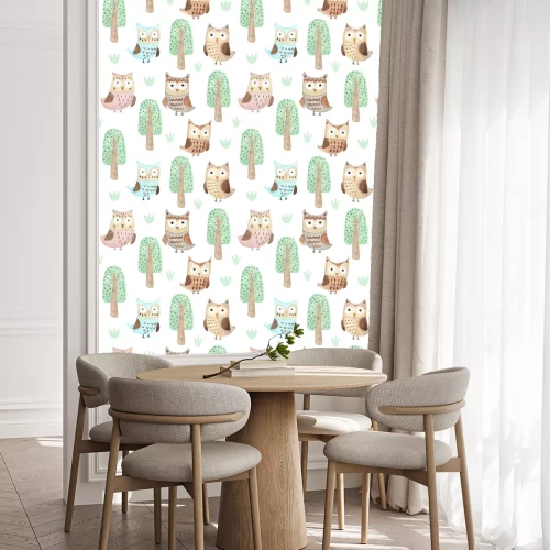 Behang Watercolor uilen in de bossen naadloze patroon