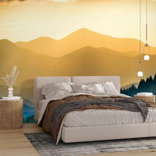 Fotobehang Zonsondergang op de bergen