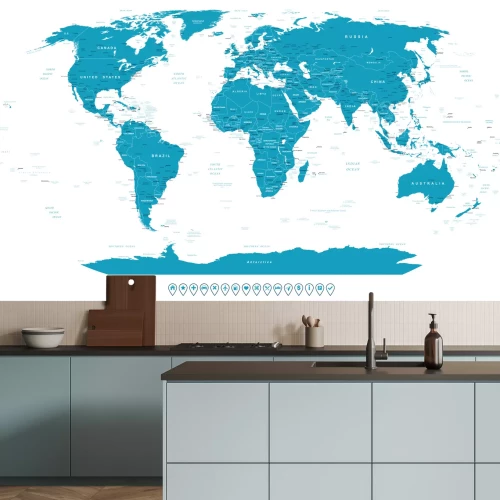 Fotobehang Wereldkaart met navigatiepictogrammen