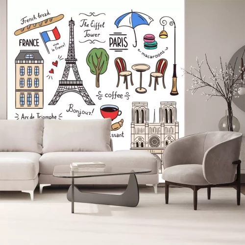Sticker Paris hand getrokken illustratie. Frankrijk iconen en objecten. Travel doodles Parijs