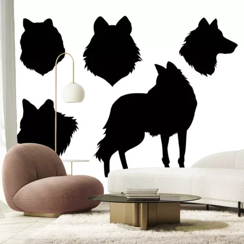 Sticker vector illustratie wolf silhouet set op een witte achtergrond