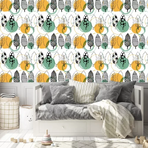 Behang Bladeren hand getrokken vector naadloos patroon