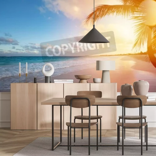 Fotobehang Zonsondergang op een tropisch eiland