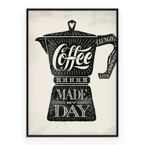 Poster Zwarte koffiepot met opschriften