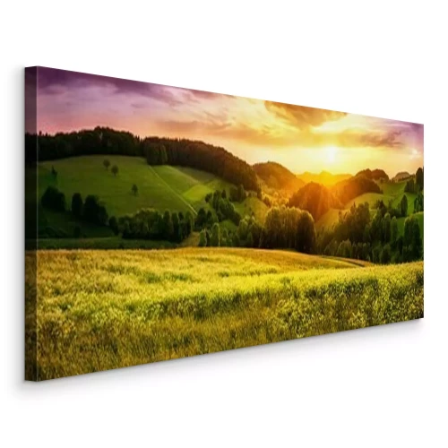 Canvas Weiden bij zonsondergang