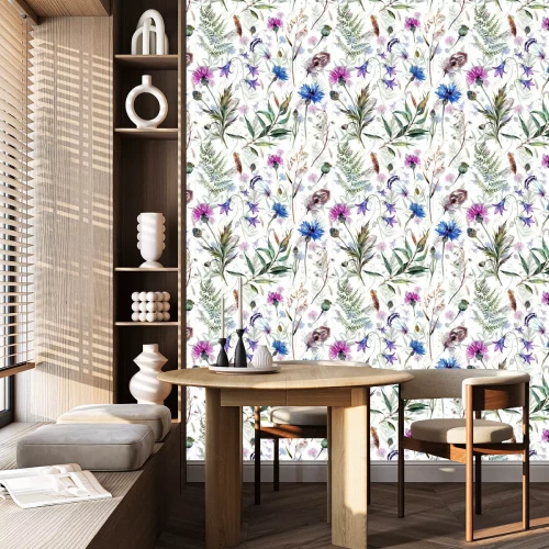 Behang Waterverfweide en vogelveren