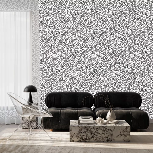 Behang Zwart-wit grafische koffiebonen