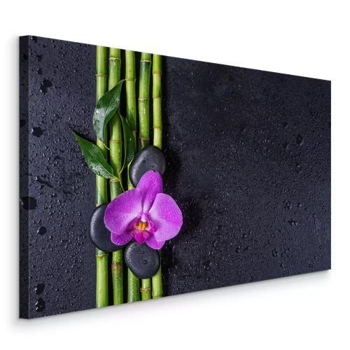 Canvas Orchideeën zenstenen en bamboetakken
