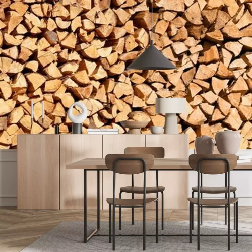 Fotobehang Brandhout opgestapeld