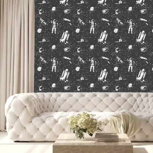 Behang Space Monochroom Naadloze Patroon