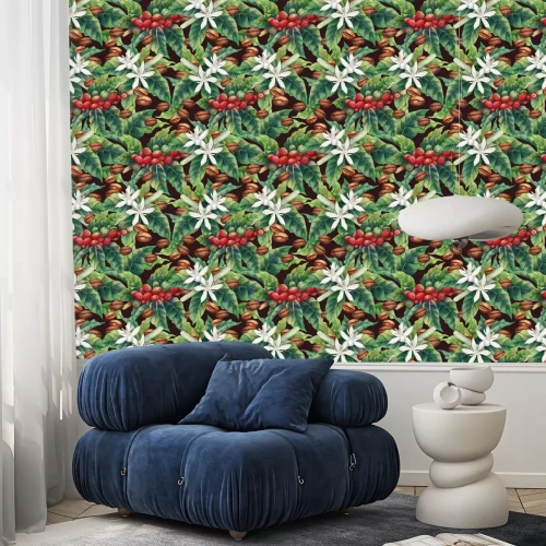 Behang bloeiende koffiestruik