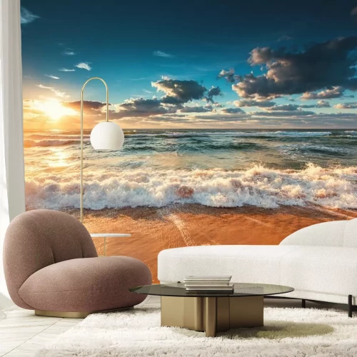 Fotobehang Stralende zonsondergang over de zee