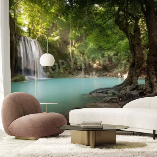 Fotobehang Jungle landschap met waterval