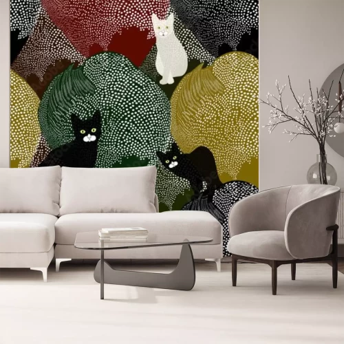 Sticker Drie katten op kleurrijke heuvels